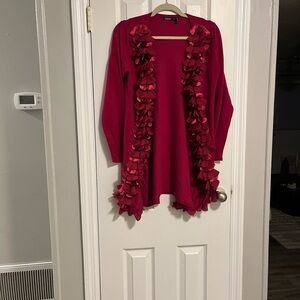 Elegant Red Ruffle Cardigan from Stera